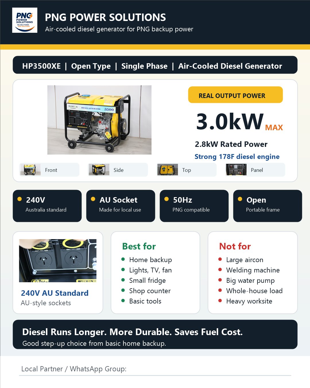 3kW open type diesel generator