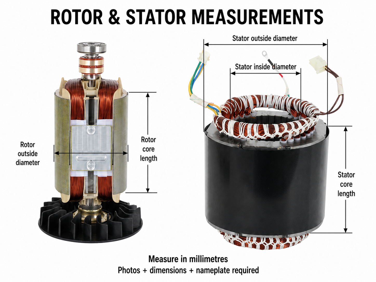 Generator rotor and stator measurement locations