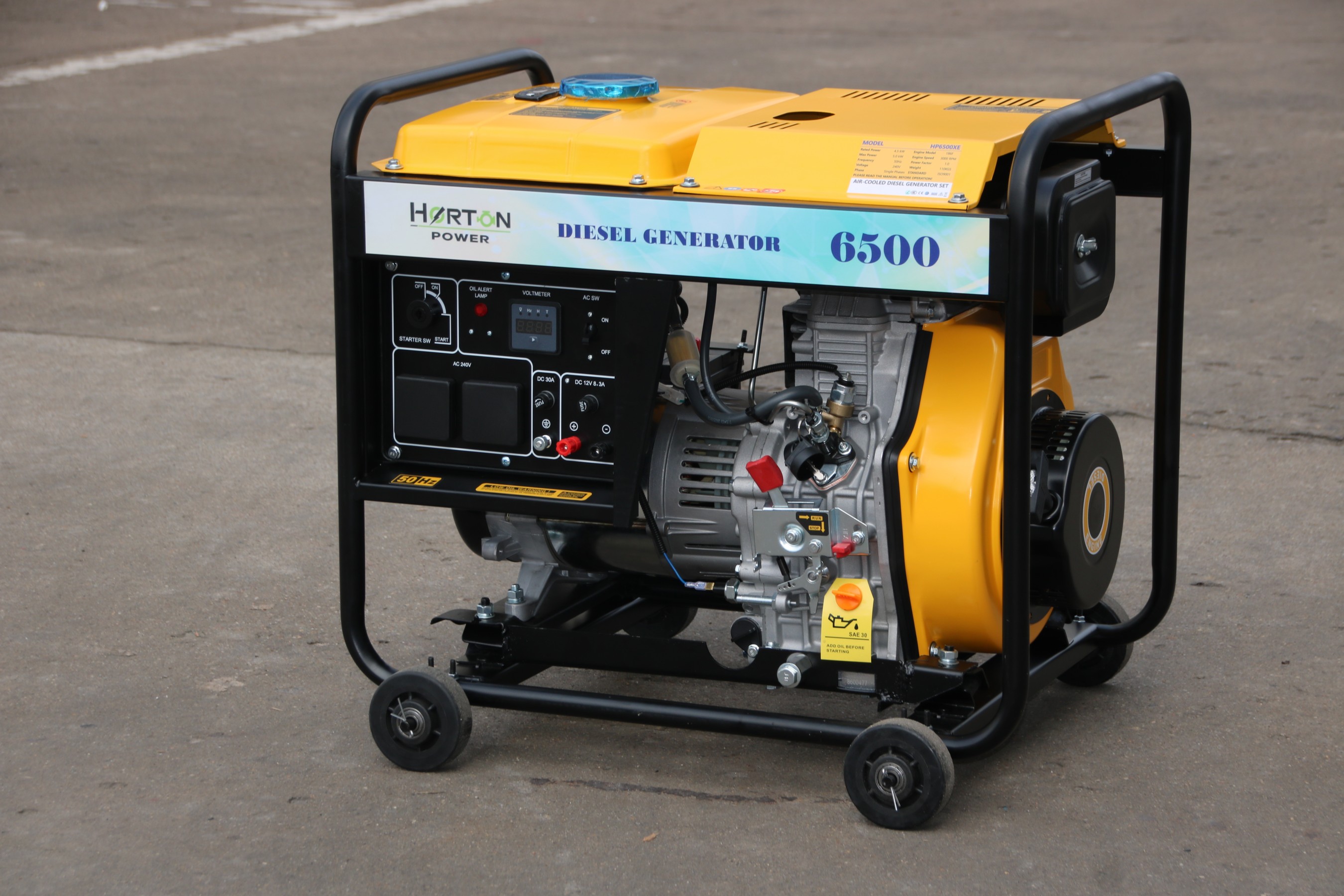 HP6500XE open-type diesel generator angled view
