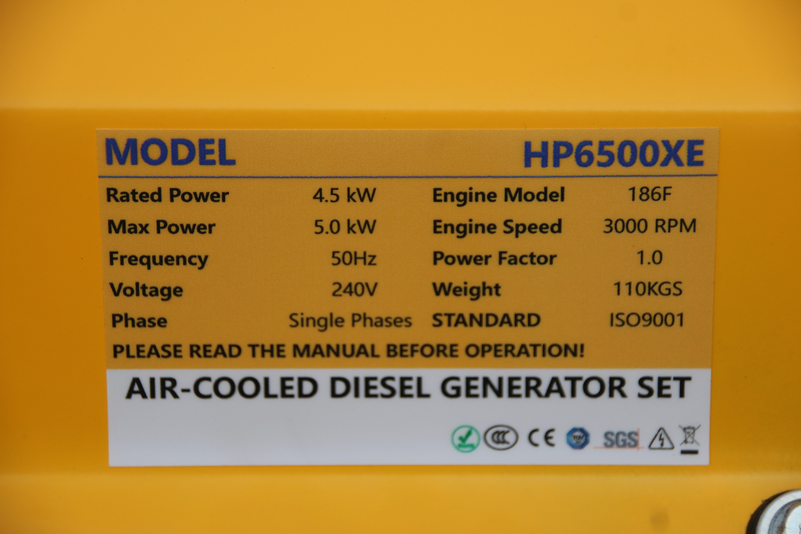 Specification nameplate